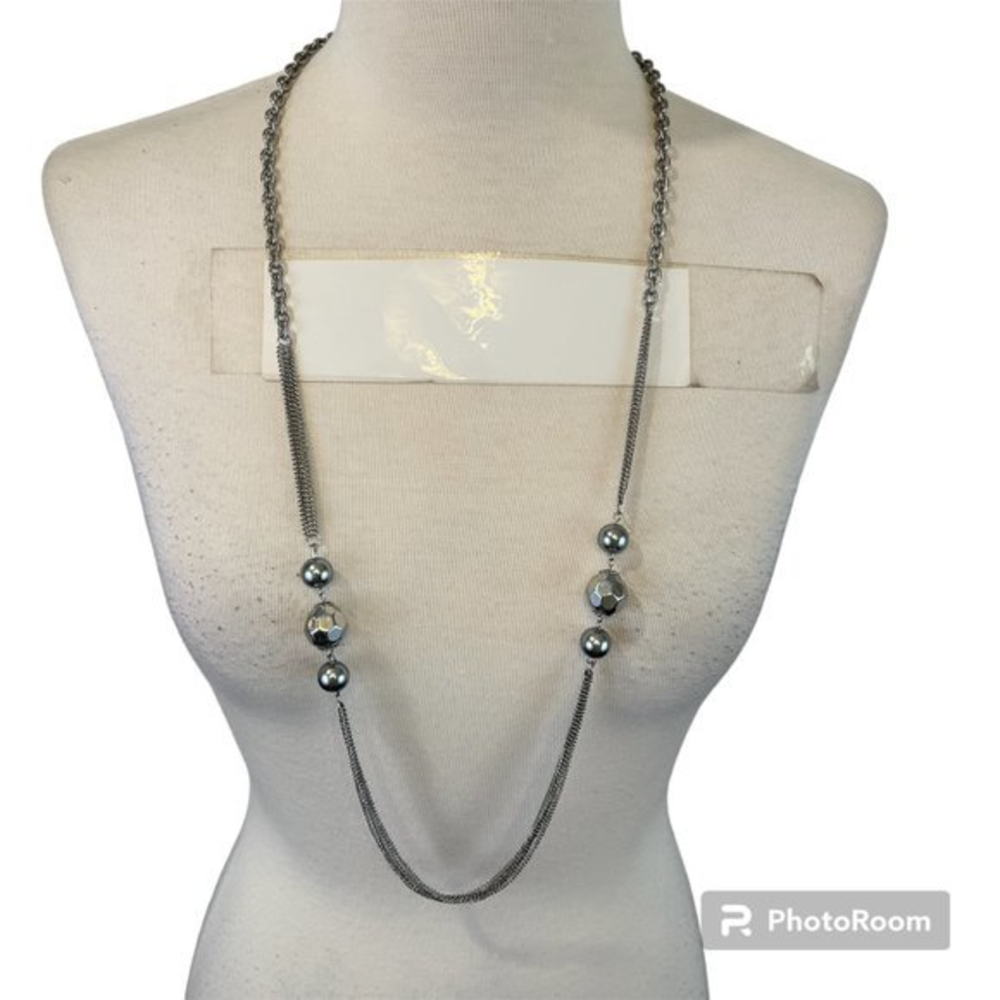 🌿4/$35🌿‎ GEORGE Silver Long Beaded Necklace